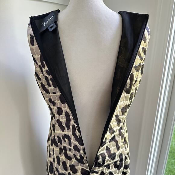 ST. JOHN COUTURE Stunning Luxury Sz 4 Animal Print Beaded Sheath Dress Knee - Picture 8 of 10